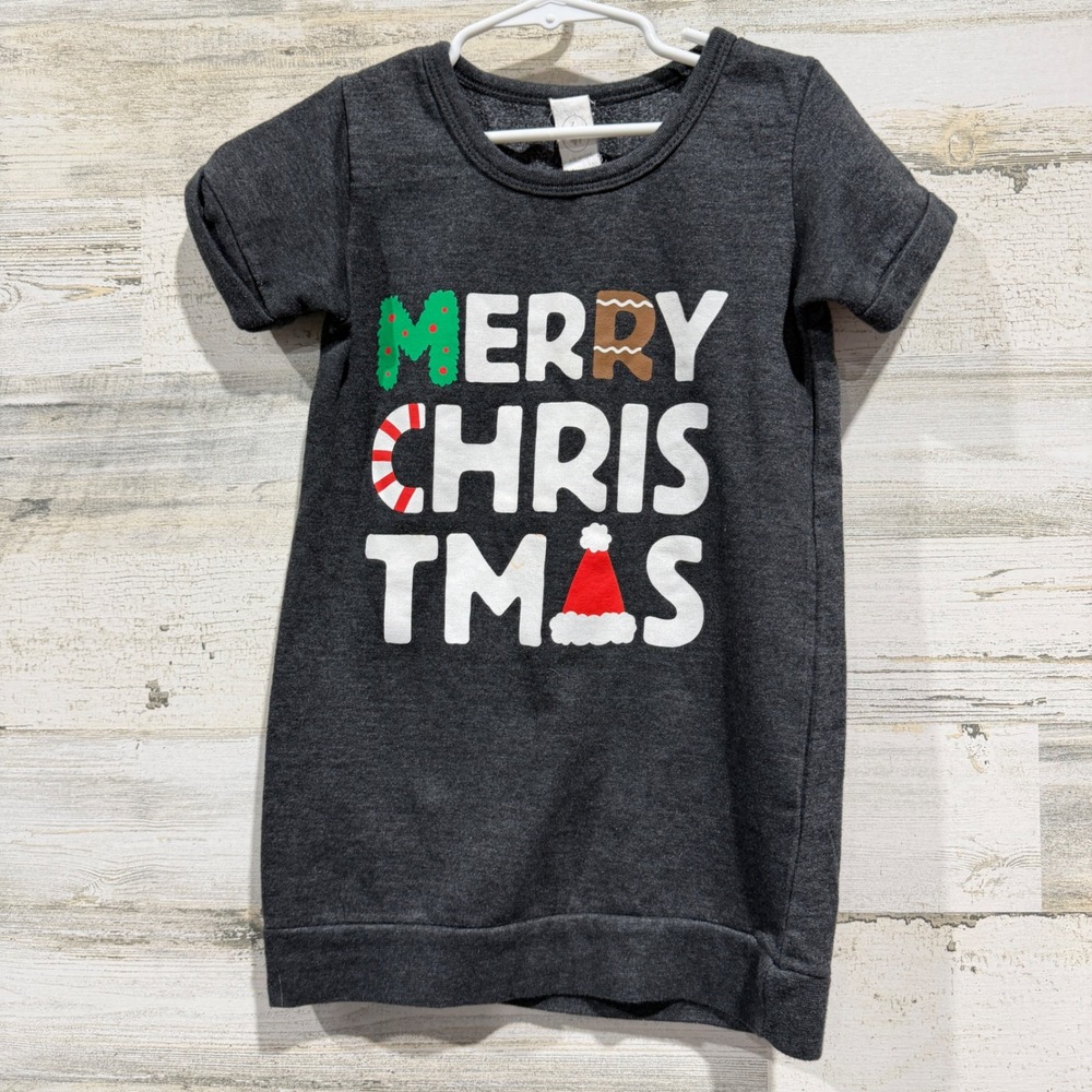 Air Waves Christmas Tunic Girls 5T Gray Merry Graphic Holiday Festive EUC